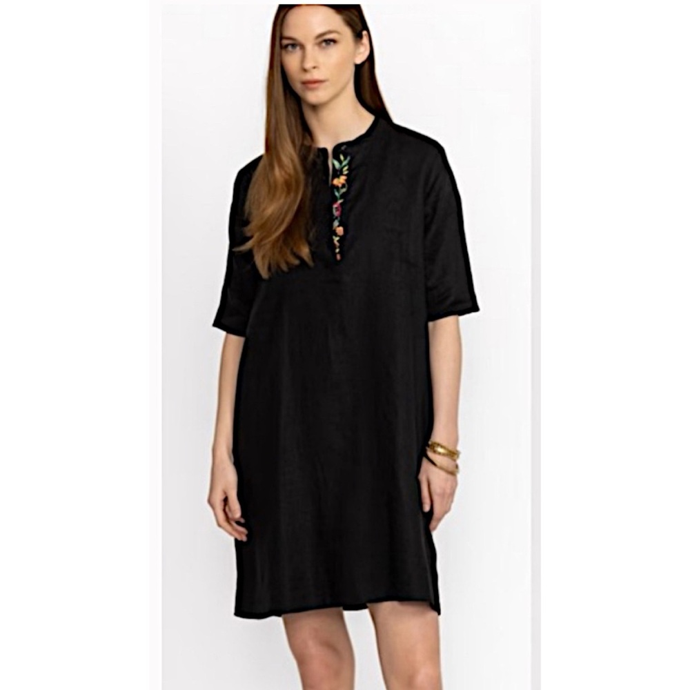 JOHNNY WAS CALME Black Dress with Floral Embroidery ❤️NWT❤️